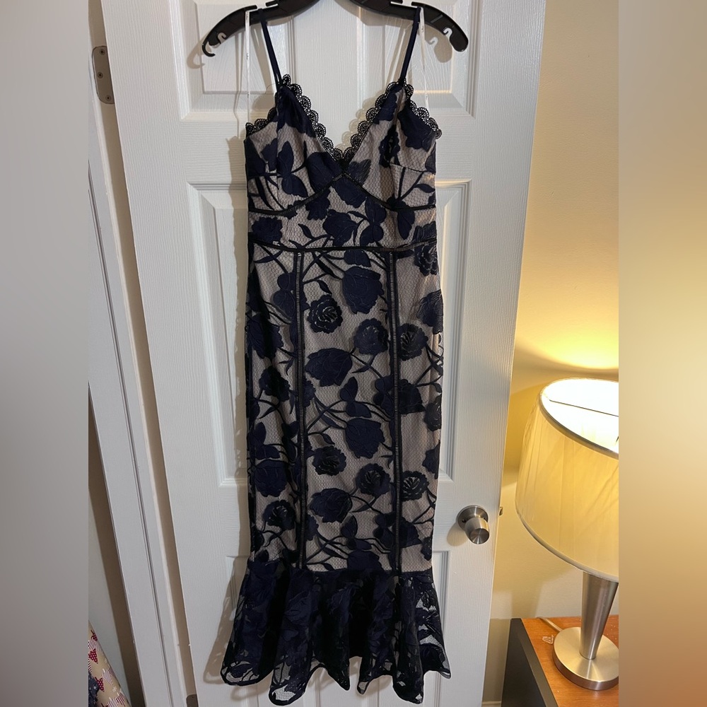 LULUS - Navy Blue Floral Mesh Dress